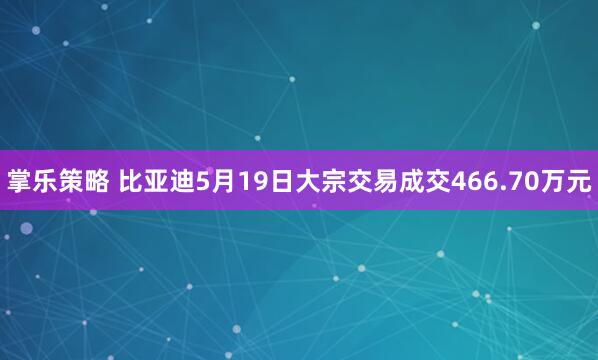 掌乐策略 比亚迪5月19日大宗交易成交466.70万元