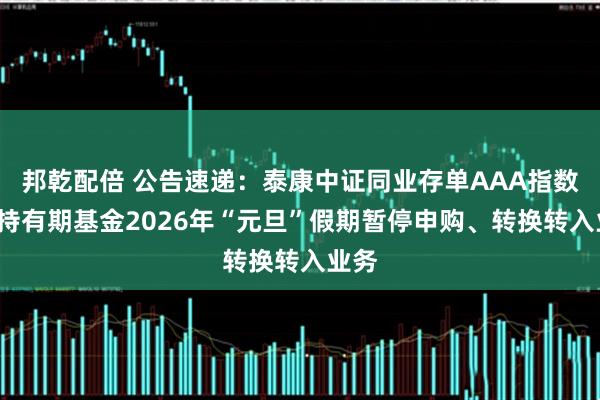 邦乾配倍 公告速递：泰康中证同业存单AAA指数7天持有期基金2026年“元旦”假期暂停申购、转换转入业务